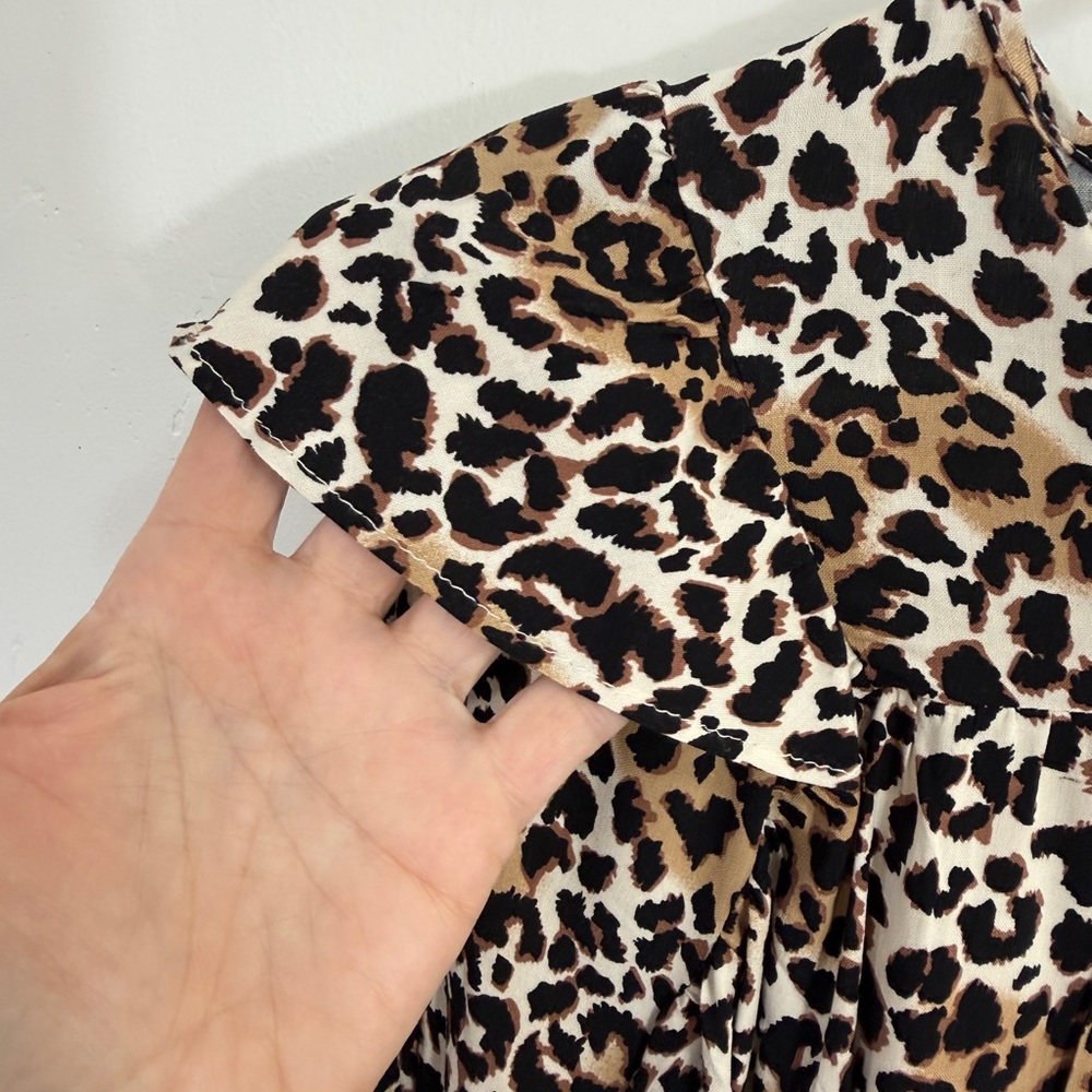 Emily Daniels Leopard Print V-Neck Ruffle Blouse - Brown/Black - Picture 7 of 10